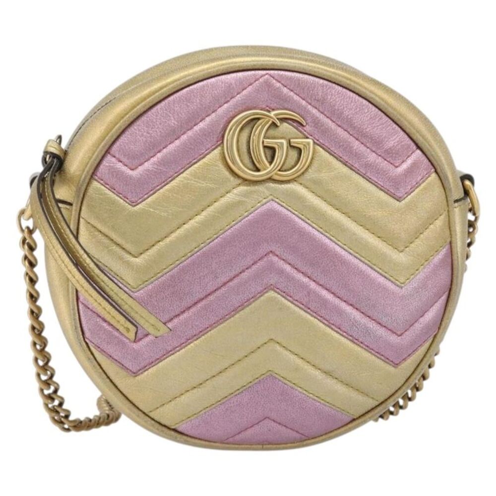 Gucci Gg Marmont Round Matelasse Leather Gold Leather Shoulder Bag Bag